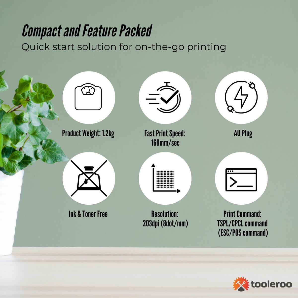 Tooleroo Bluetooth Thermal Label Printer - USB POS Receipt Shipping Printing