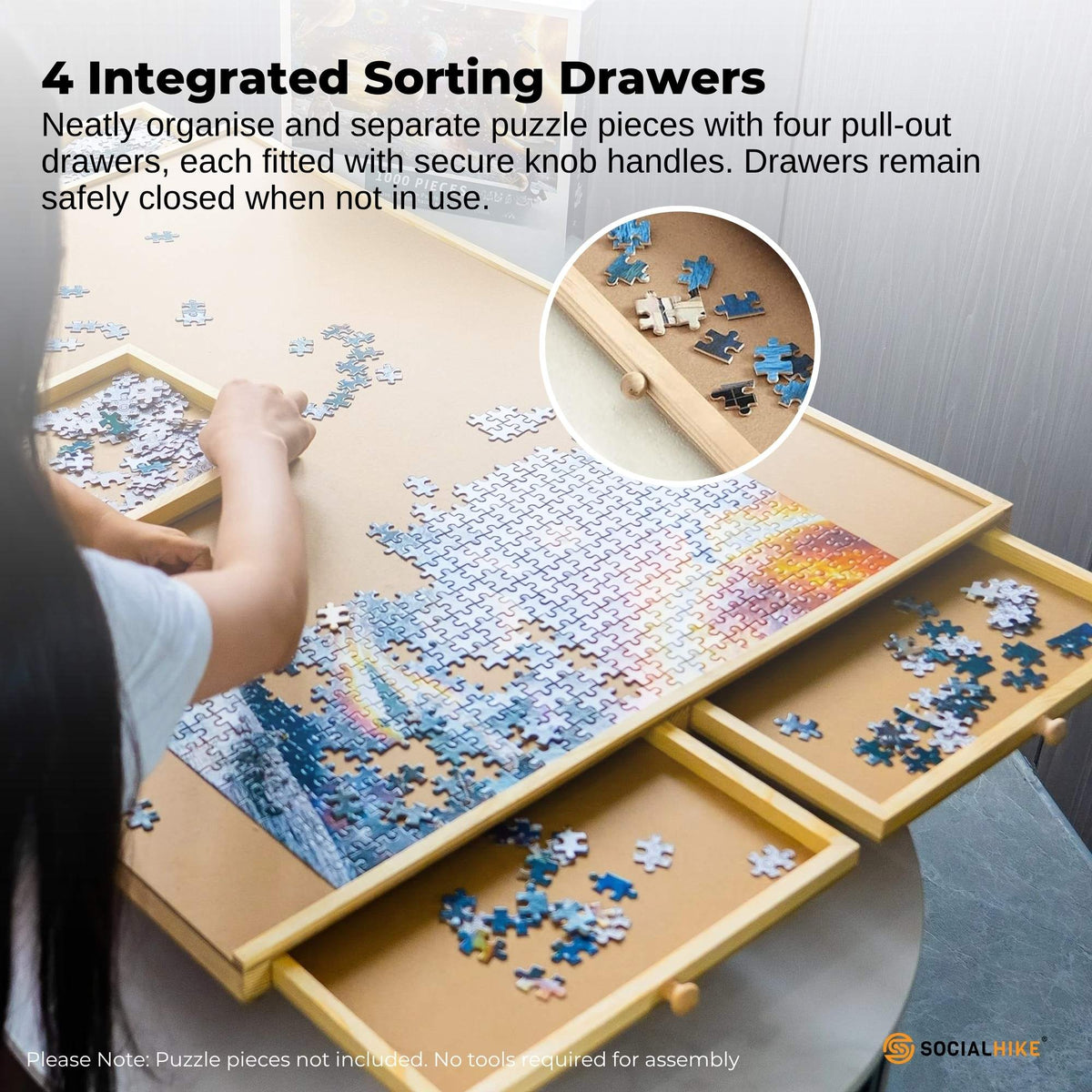Social Hike Puzzle Board 1500 pcs  - Rotating Tabletop with 4 Drawers and Cover