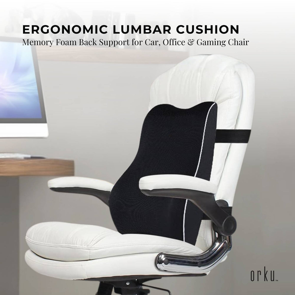 Orku Ergonomic Lumbar Cushion - Memory Foam Back Support Car Office Gaming Chair