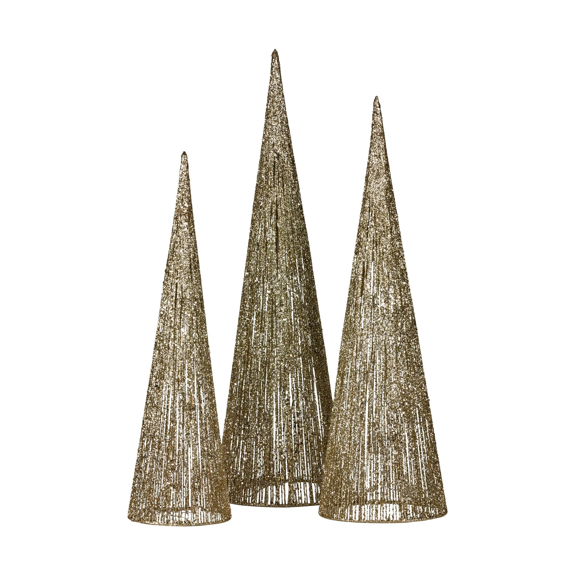 Christabelle Pre-lit Gold Cone Christmas Trees Set Of 3 Warm White Led Lights