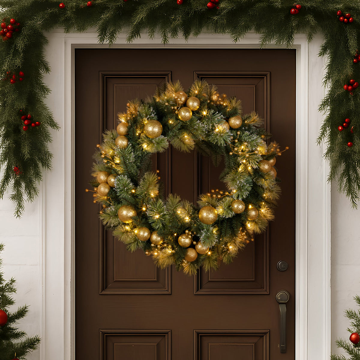 Christabelle 76cm Christmas Wreath Battery-operated Warm White Lights Xmas Decor