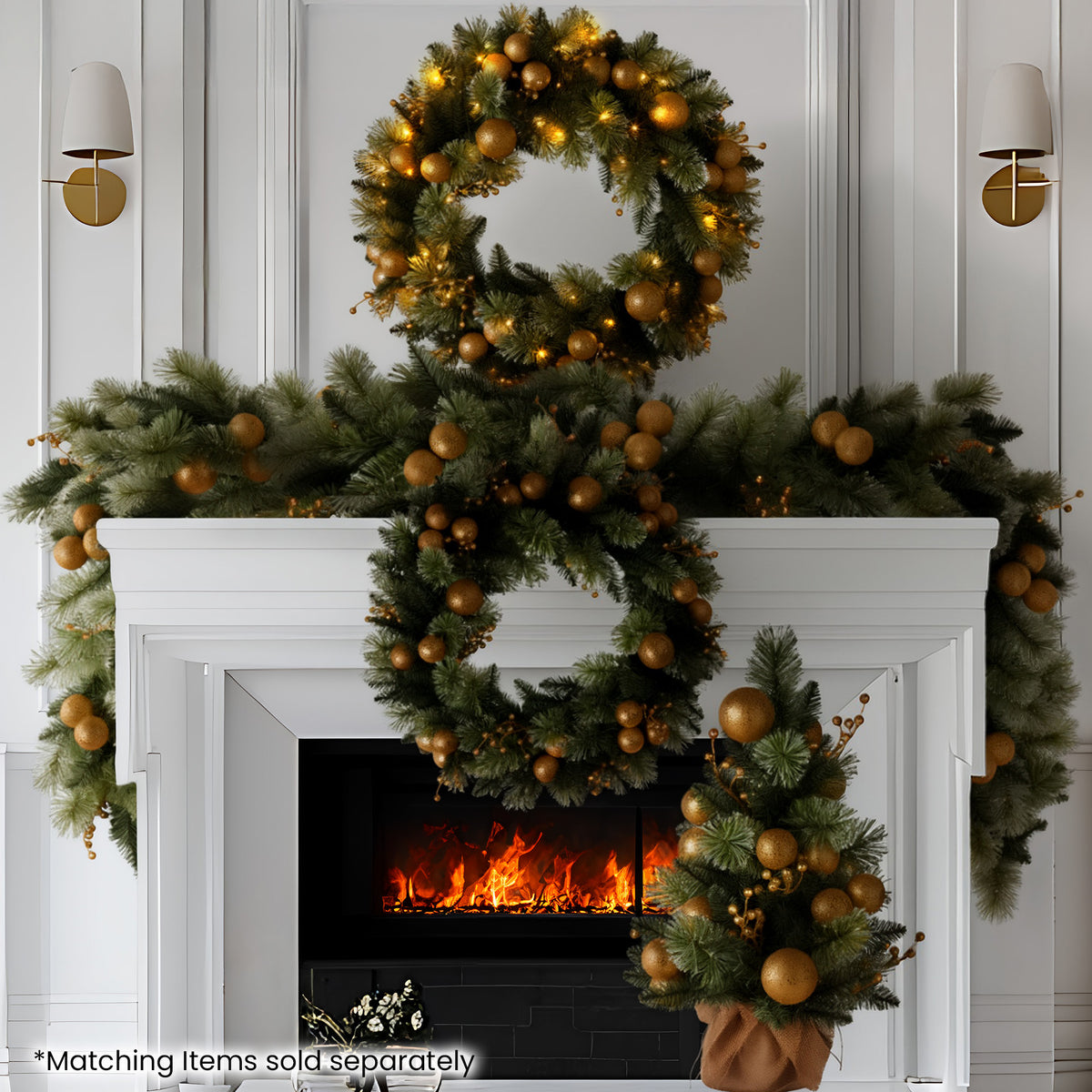 Christabelle 76cm Christmas Wreath Battery-operated Warm White Lights Xmas Decor
