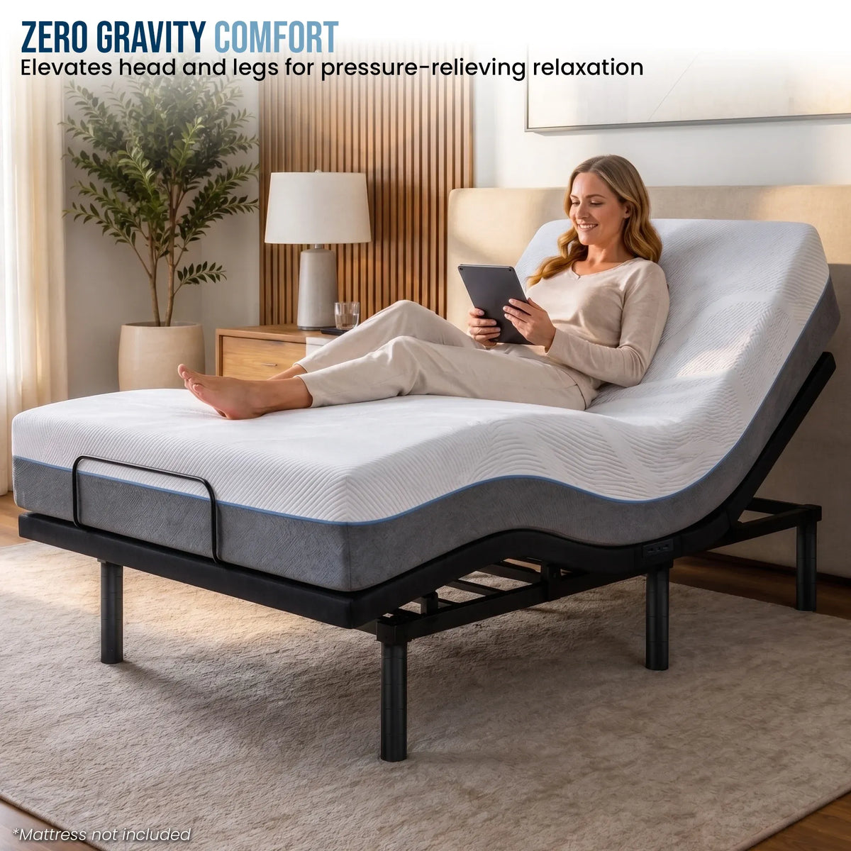 Therapedic Advance Long Single Adjustable Bed Frame Base with Head Tilt, Massage, USB & Wireless Remote