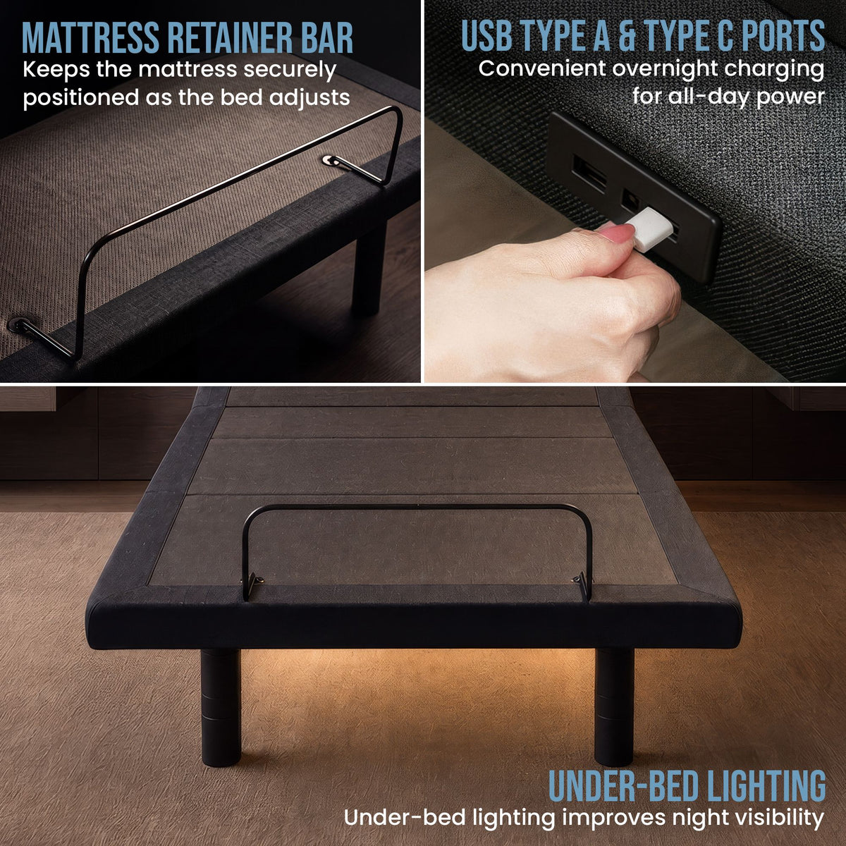 Therapedic Advance Long Single Adjustable Bed Frame Base with Head Tilt, Massage, USB & Wireless Remote