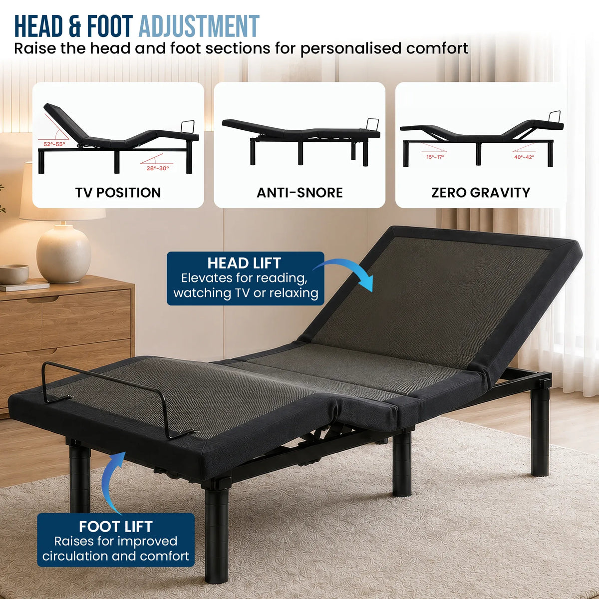 Therapedic Motion King Single Adjustable Bed Base Electric Motorised Frame with Wireless Remote & Preset