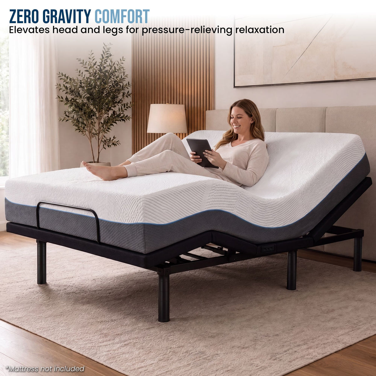 Therapedic Versa Electric Queen Adjustable Bed Base Frame with Massage Dual Motor Zero Gravity & Wireless Remote