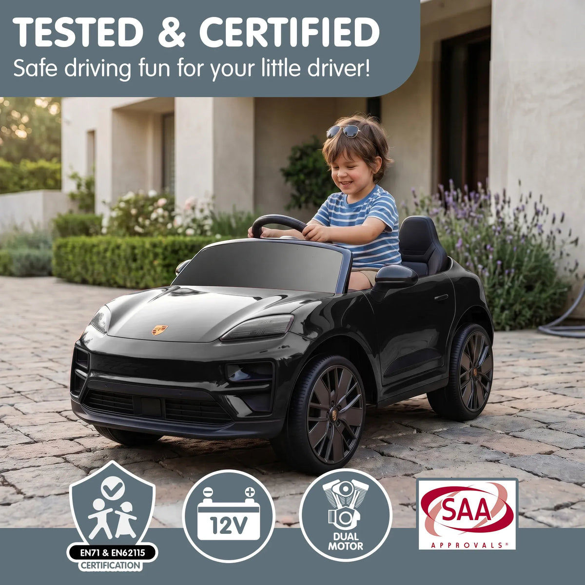 Kahuna Black Porsche Macan Turbo EV Kids Ride On Car 12V Electric Car