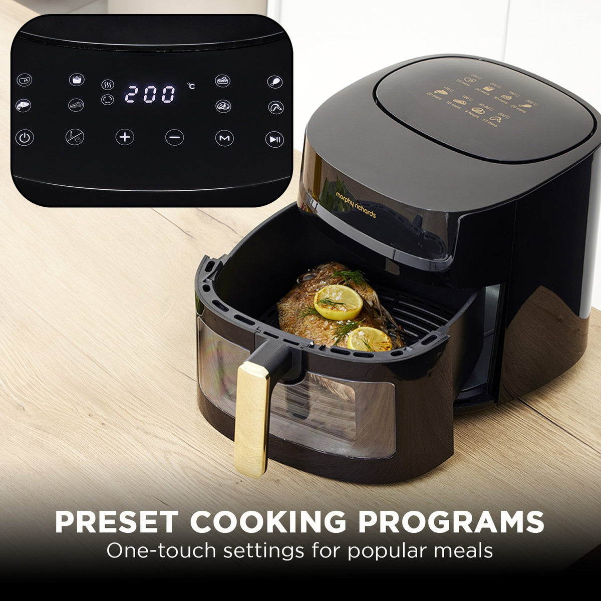 Morphy Richards 6.5L Digital Air Fryer MRAF72BK LED Touch Panel 8 Preset Cooking Programs Non Stick Drawer - Black