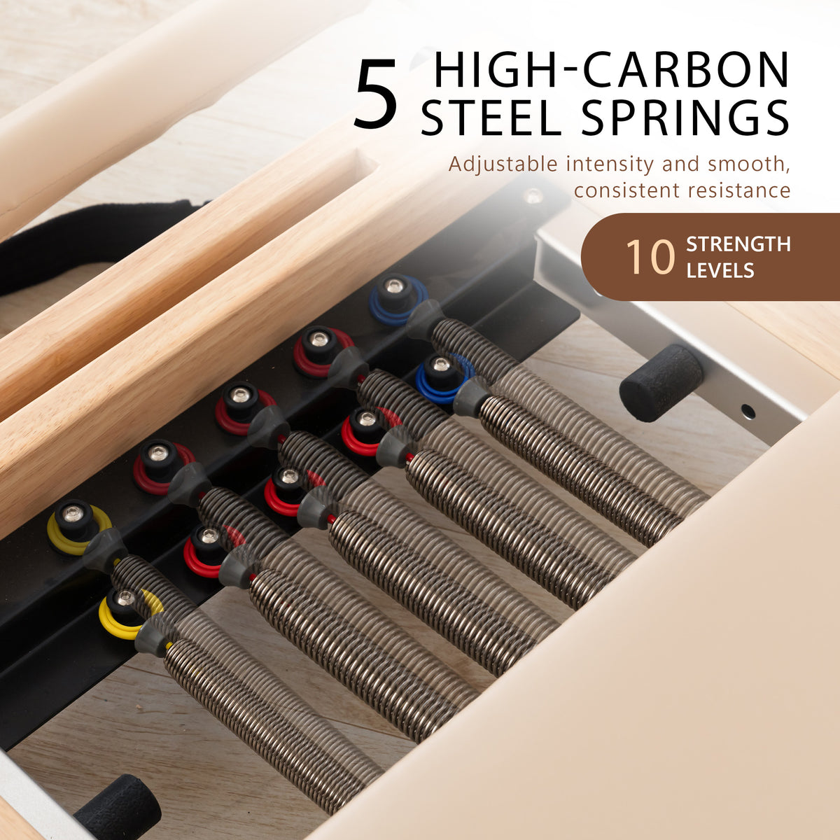 Powertrain Selina Foldable Oak Wood Pilates Reformer Machine with 5 Springs for Home Gym Workout Fitness Equipment