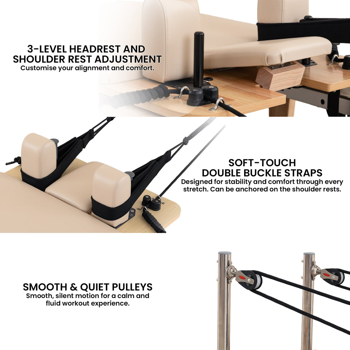 Powertrain Selina Foldable Oak Wood Pilates Reformer Machine with 5 Springs for Home Gym Workout Fitness Equipment