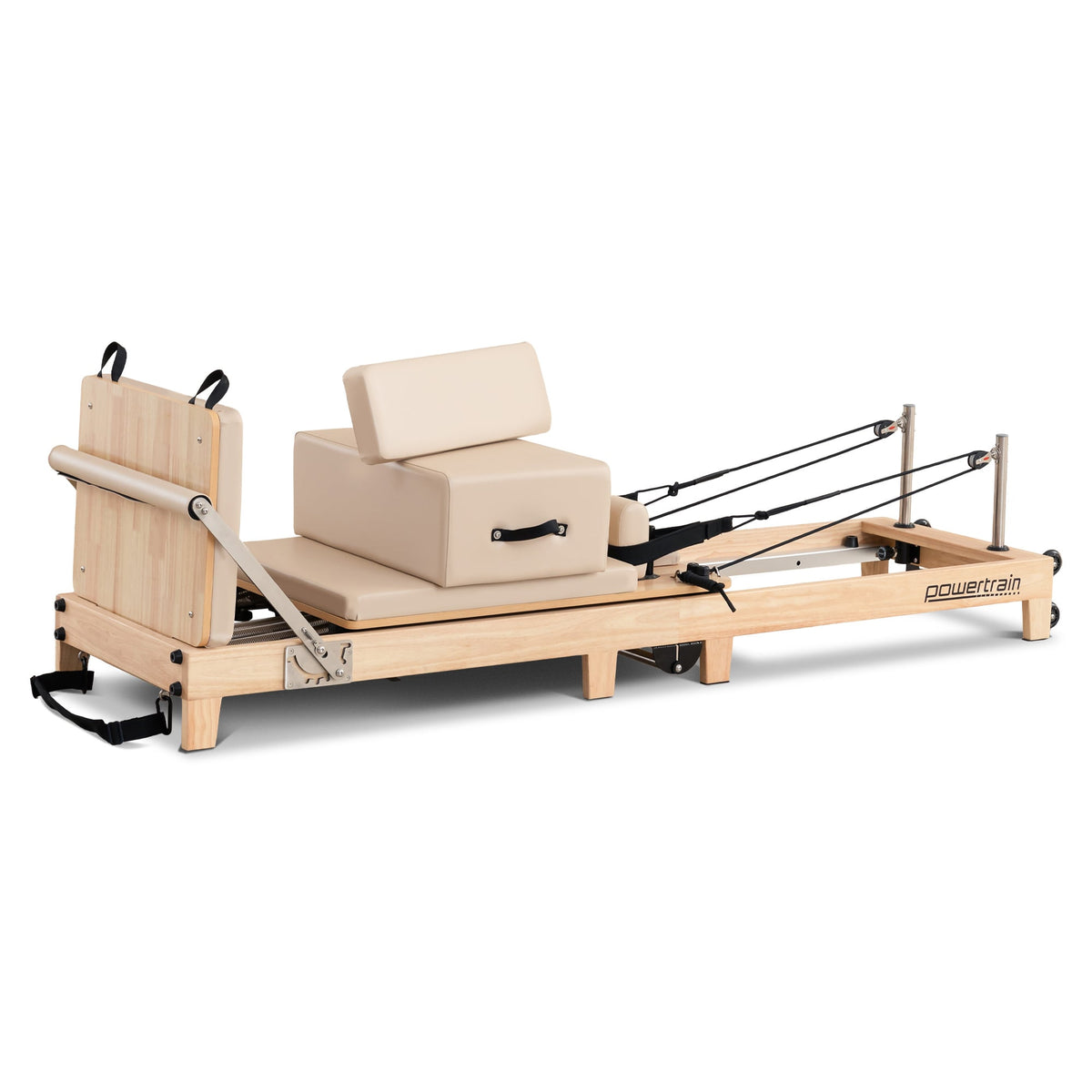 Powertrain Selina Foldable Oak Wood Pilates Reformer Machine with 5 Springs for Home Gym Workout Fitness Equipment