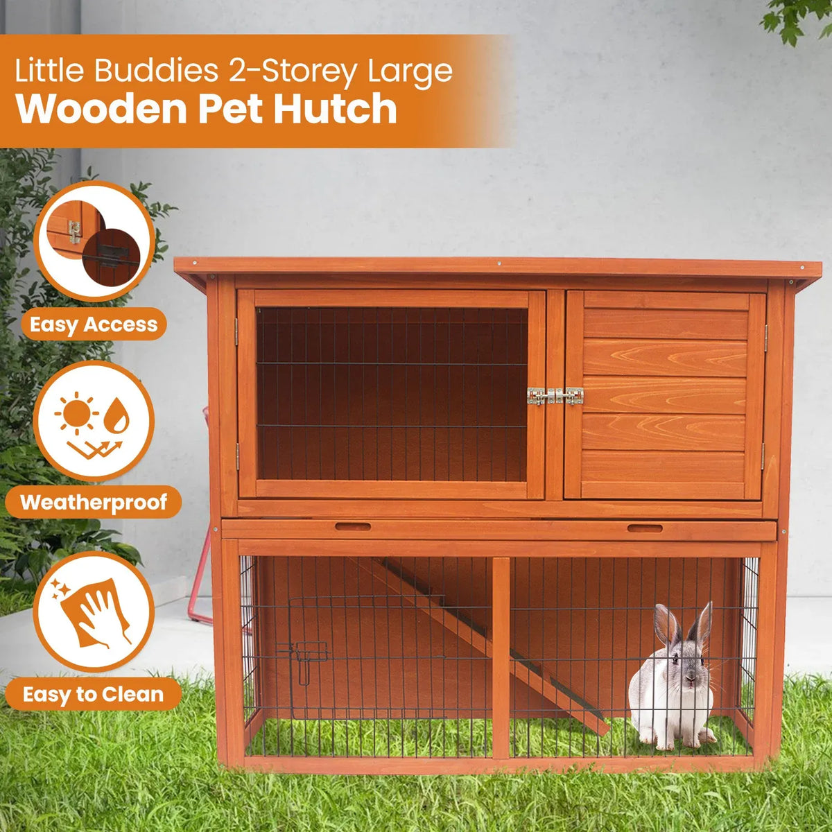 Little Buddies 2-Storey Wooden Rabbit Hutch & Outdoor Run Enclosure for Guinea Pigs Ferrets with Pull-Out Tray