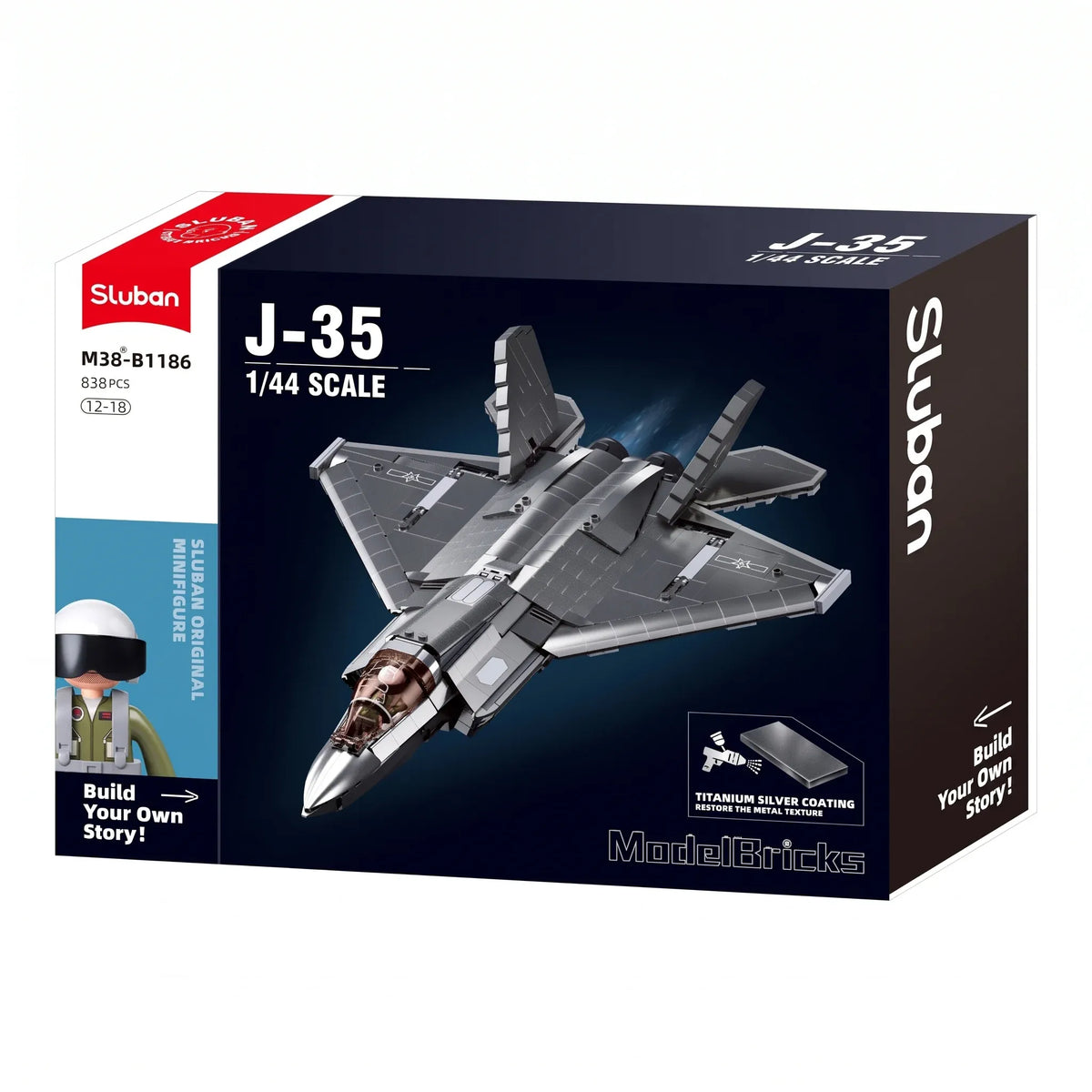 Sluban B1186 Model Kit 1:44 J35 Carrier Fighter Chinese Stealth Jet Plane PLAAF Building Blocks DIY Set Toy