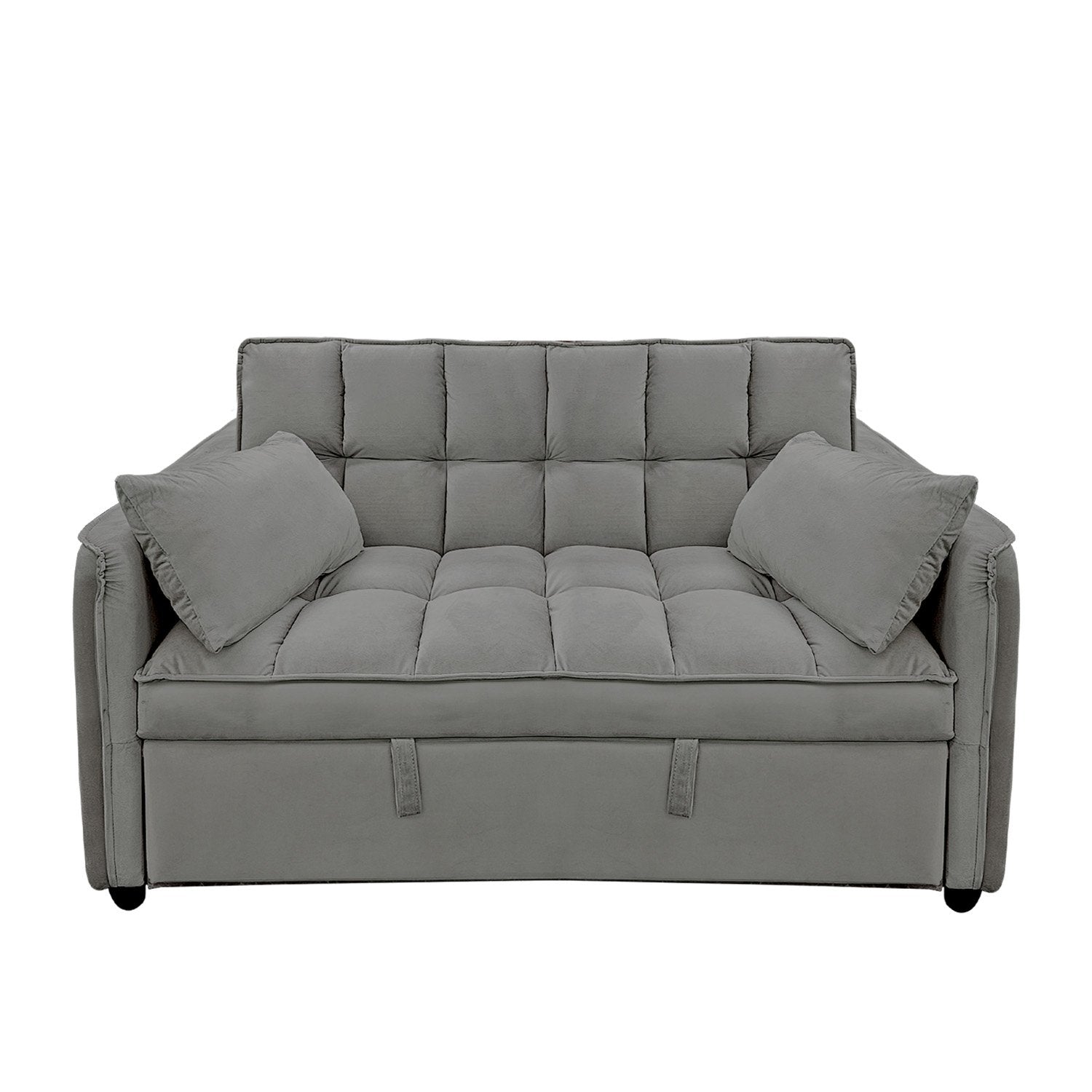 Sarantino Quincy 2-Seater Velvet Sofa Bed in Dark Grey with Wooden Frame and Tufted Design