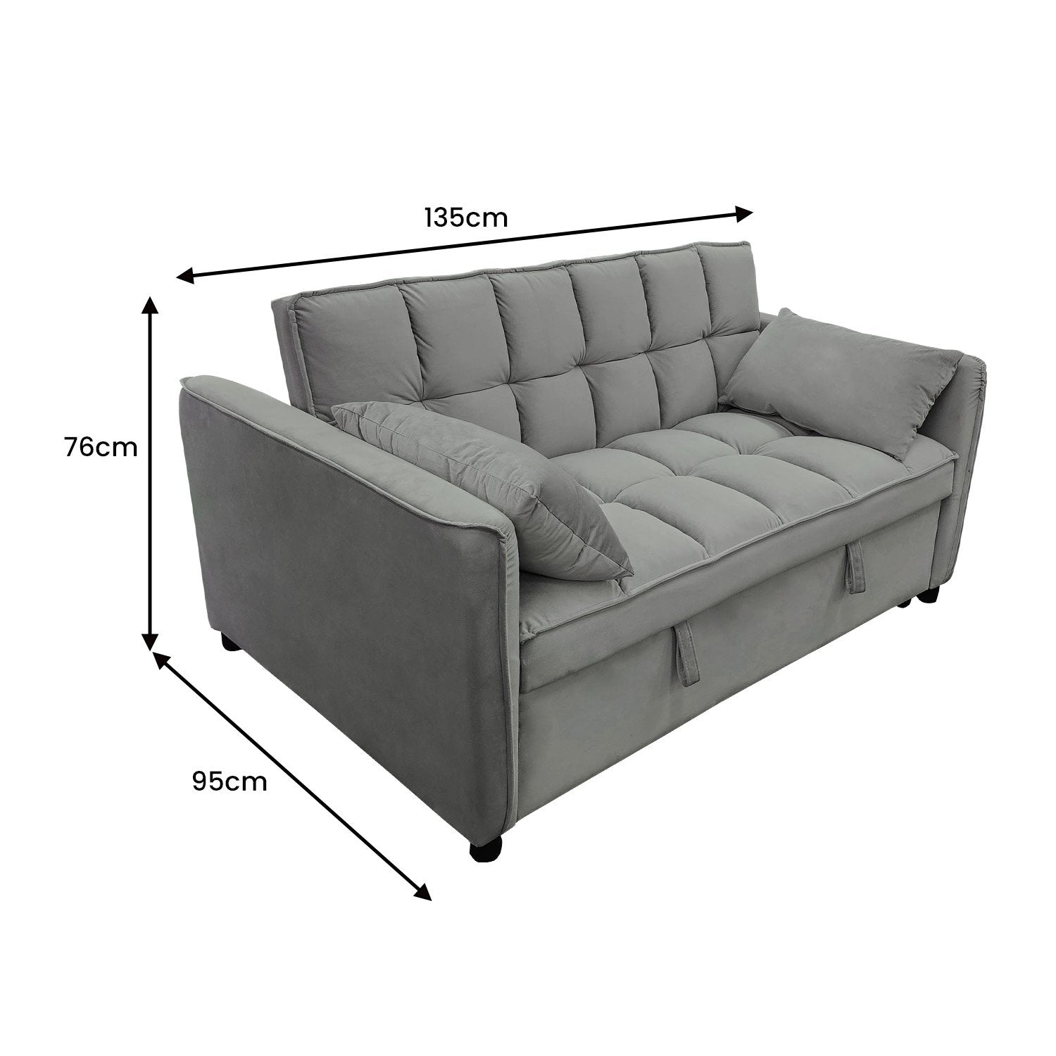 Sarantino Quincy 2-Seater Velvet Sofa Bed in Dark Grey with Wooden Frame and Tufted Design