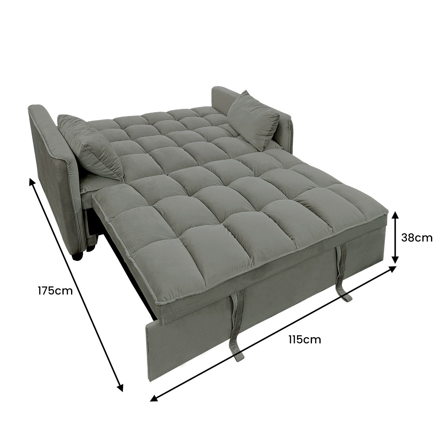 Sarantino Quincy 2-Seater Velvet Sofa Bed in Dark Grey with Wooden Frame and Tufted Design
