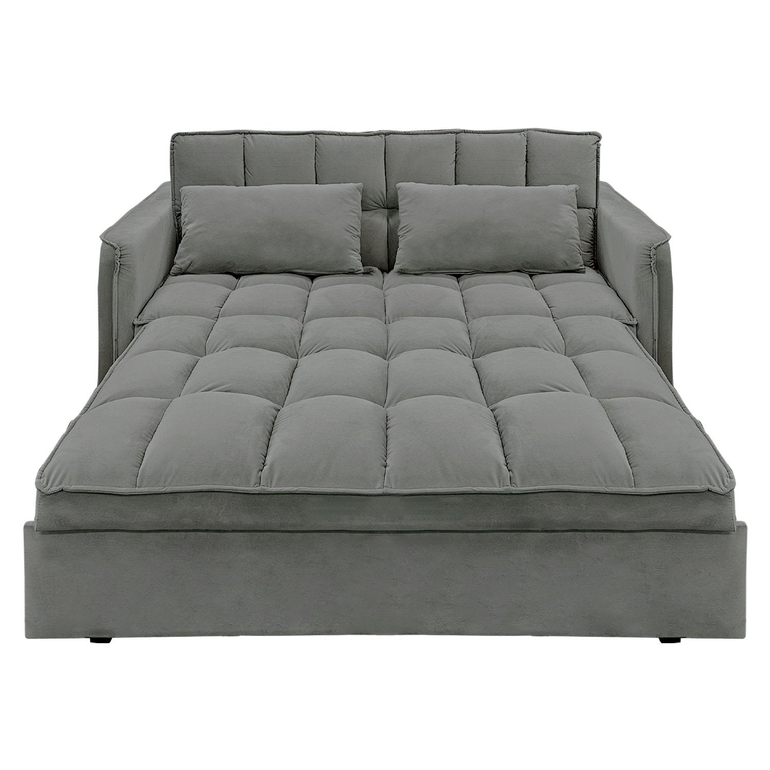 Sarantino Quincy 2-Seater Velvet Sofa Bed in Dark Grey with Wooden Frame and Tufted Design