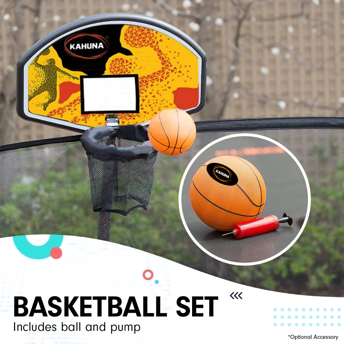 Kahuna 6 ft x 9 ft Rectangular Outdoor Trampoline with Basketball Set Rainbow