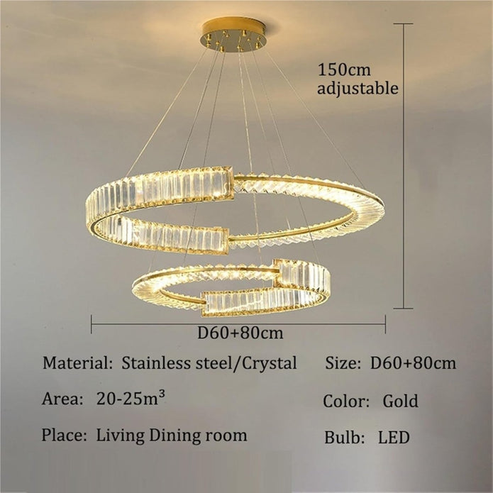 BAMDECOR C3318/2 Modern Crystal Chandeliers Lighting Fixtures Contemporary Round Chandelier Lighting Fixtures Crystal Pendant Ceiling Lights(Gold)
