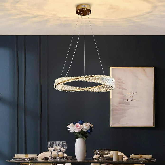 BAMDECOR C3342/1 Modern Crystal Chandeliers Lighting Fixtures Contemporary Wave Chandelier Lighting Fixtures Crystal Pendant Ceiling Lights for Living Room (Gold)