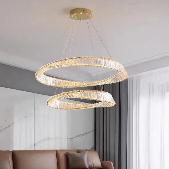 BAMDECOR C3342/2 Modern Crystal Chandeliers Lighting Fixtures Contemporary Wave Chandelier Lighting Fixtures Crystal Pendant Ceiling Lights for Living Room (Gold)