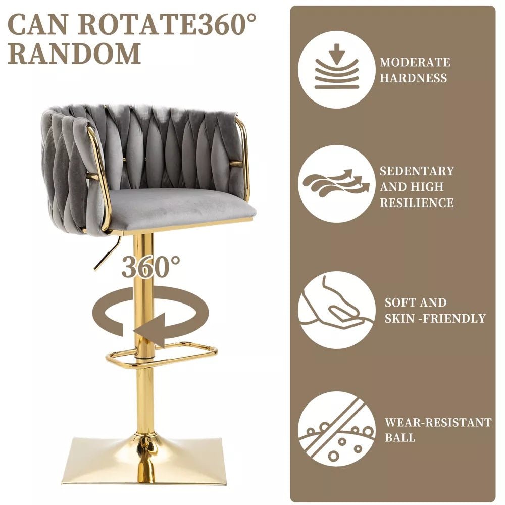 SERENITà Modern Velvet Breakfast Bar Stools Swivel Barstools Adjustable Counter Stools with Backrest Set of 2 Grey