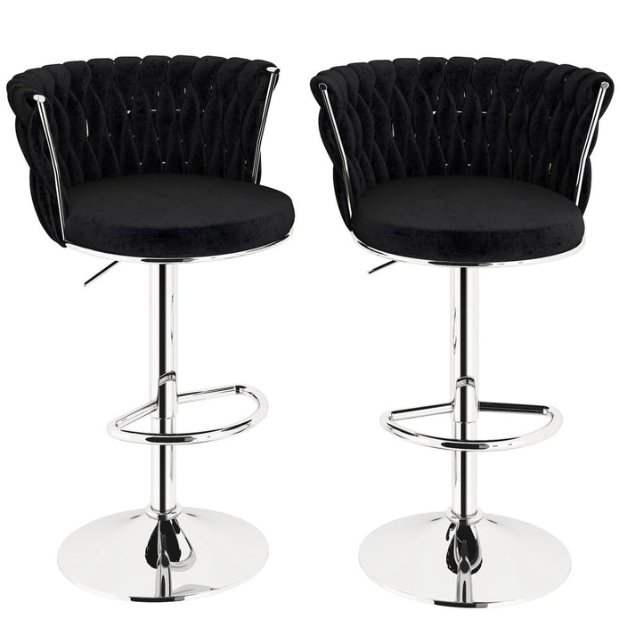 SERENITà Modern Silver Swivel Upholstered Velvet Adjustable Height Counter Stool with Metal Frame Black (Set of 2)