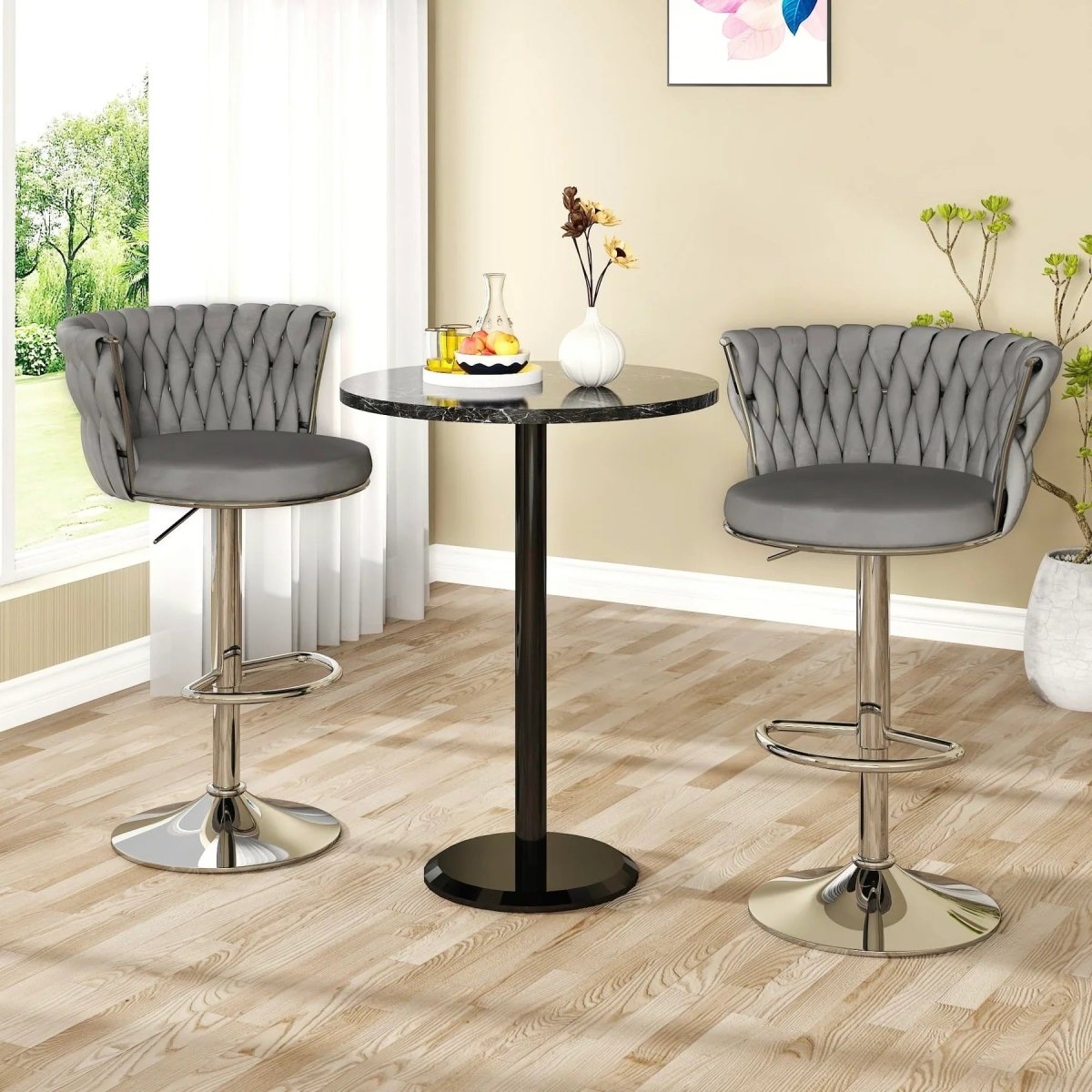 SERENITà Modern Silver Swivel Upholstered Velvet Adjustable Height Counter Stool with Metal Frame Grey (Set of 2)