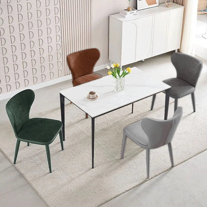 VELLUTO Modern Kitchen Dining Room Chairs Faux Leather Flannel Accent Chairs Metal Vanity Lounge Chair with Back for Living Room Set of 2