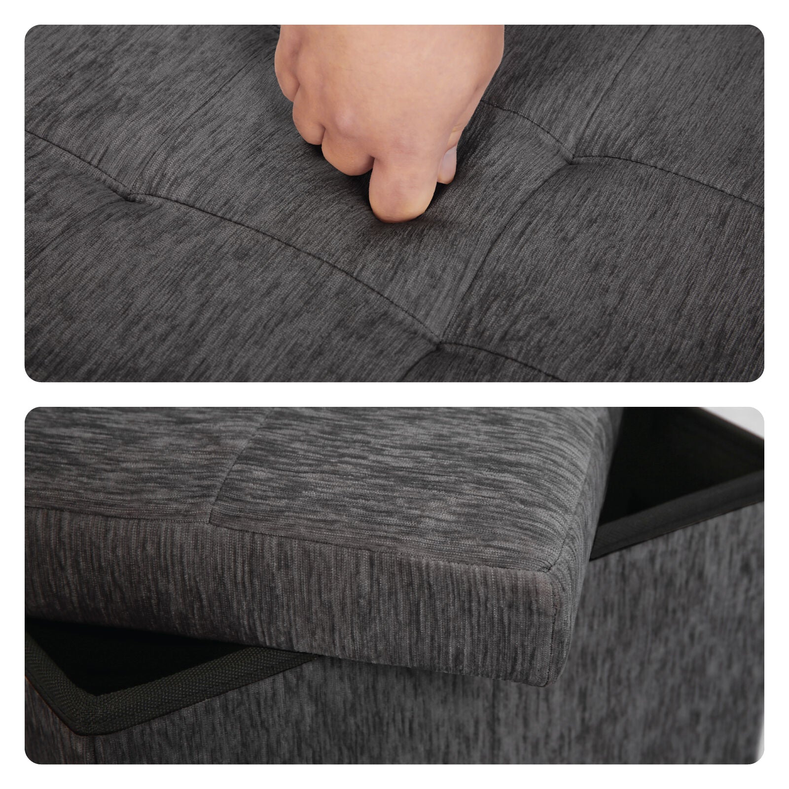 Foldable Storage Ottoman - Flip Lid Side Table Toy Blanket Organiser Seat KIRA BLACK