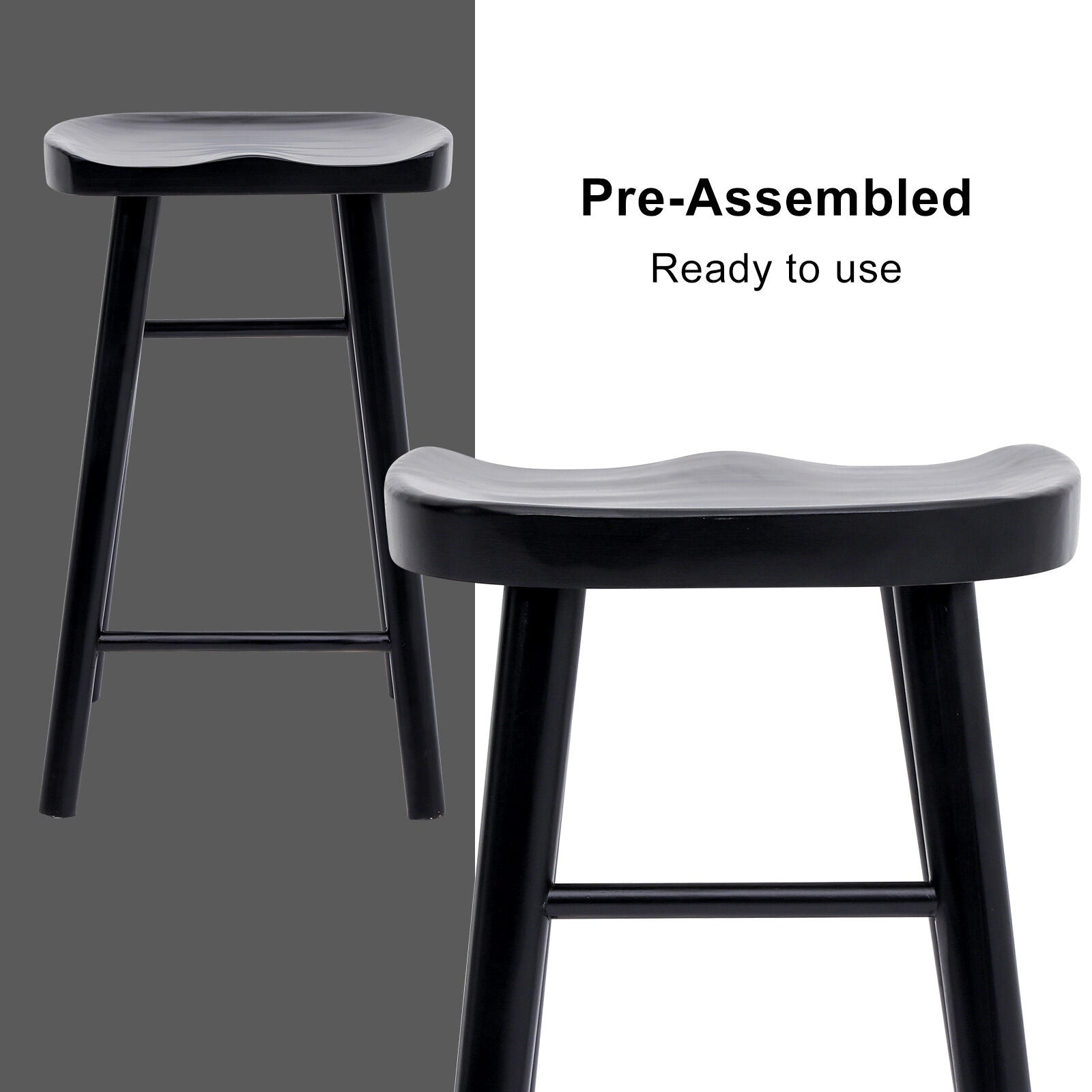 4X Wooden Bar Stool Dining Chair Pine Wood FRIDA 65cm BLACK
