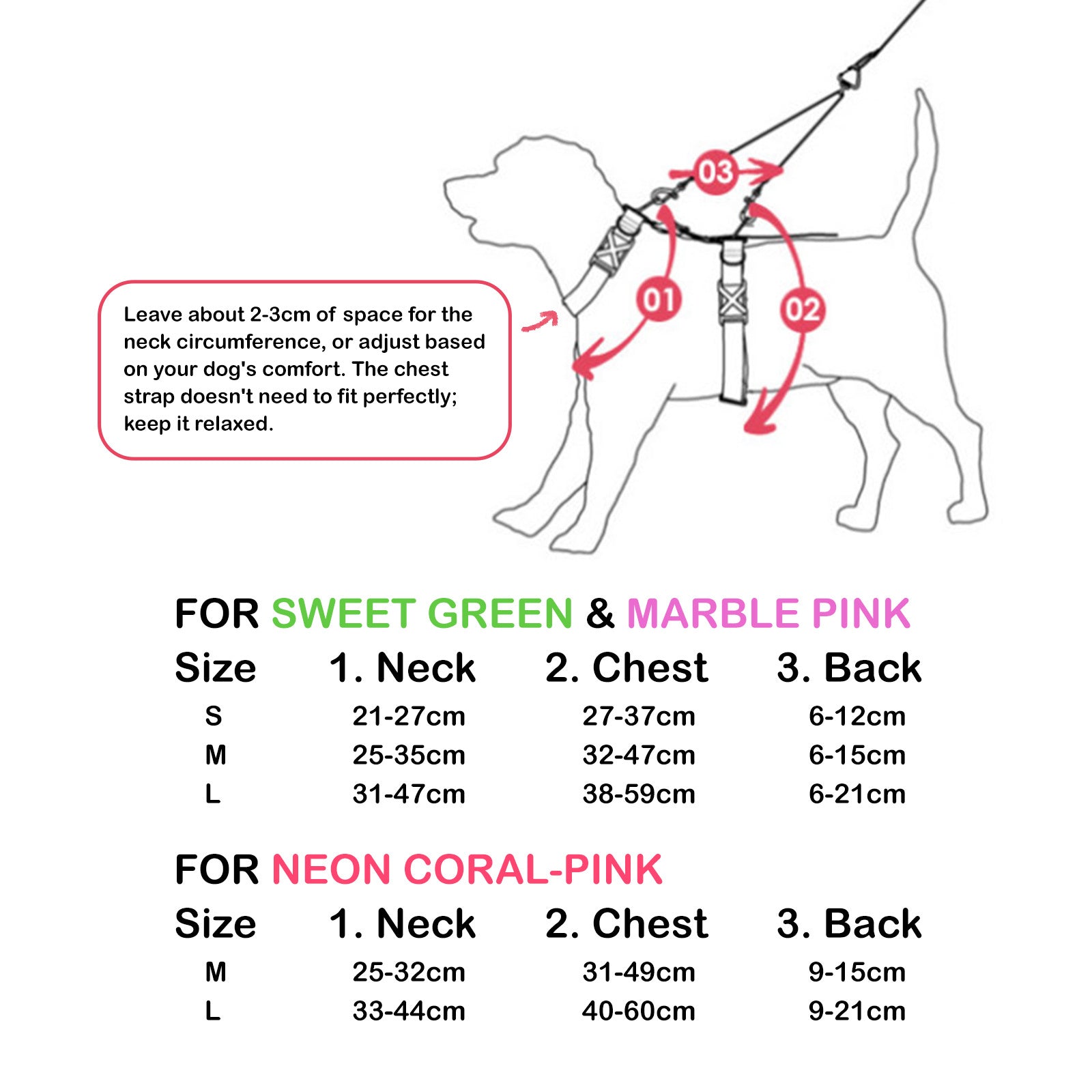 Dog Double-Lined Straps Harness and Lead Set Leash Adjustable M NEON CAROL-PINK