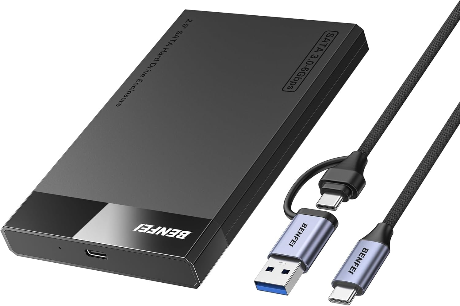 BENFEI 000385BK 2.5 Inch SATA to USB-A + USB-C Tool Free External Hard Drive Enclosure (6Gbps, Optimized for SSD, Support UASP SATA III)