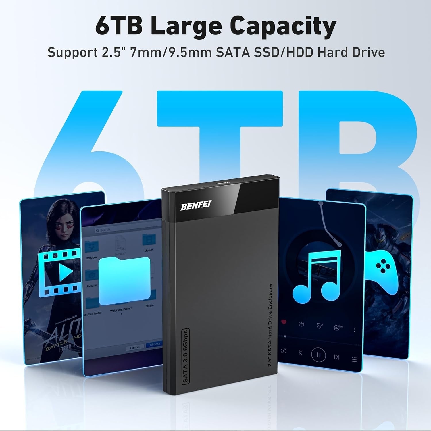 BENFEI 000385BK 2.5 Inch SATA to USB-A + USB-C Tool Free External Hard Drive Enclosure (6Gbps, Optimized for SSD, Support UASP SATA III)