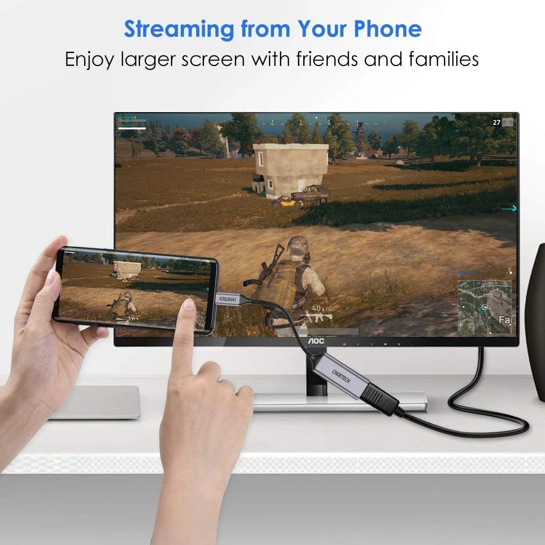 CHOETECH HUB-H21 USB-C to HDMI 4k 60Hz Braided Video Cable Cord Adapter