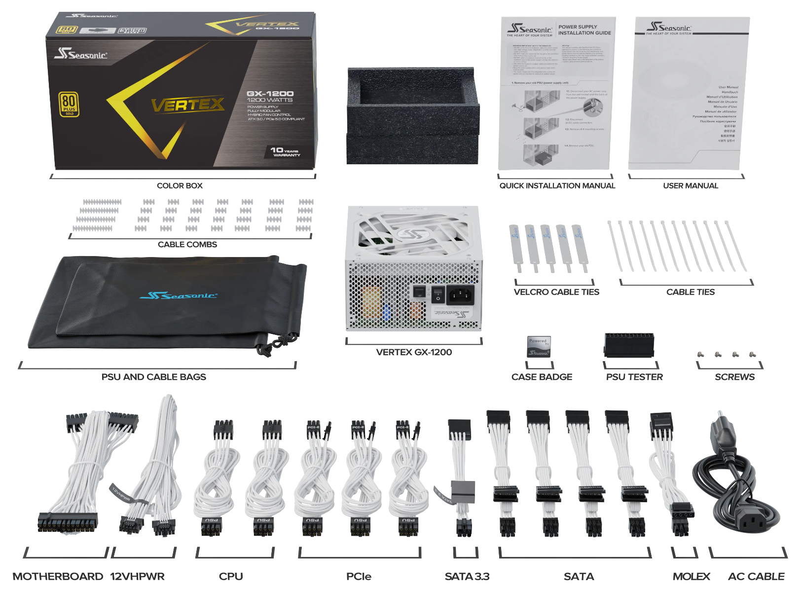 Seasonic VERTEX GX-1200 White 1200W ATX 3.0 Gold Modular PSU
