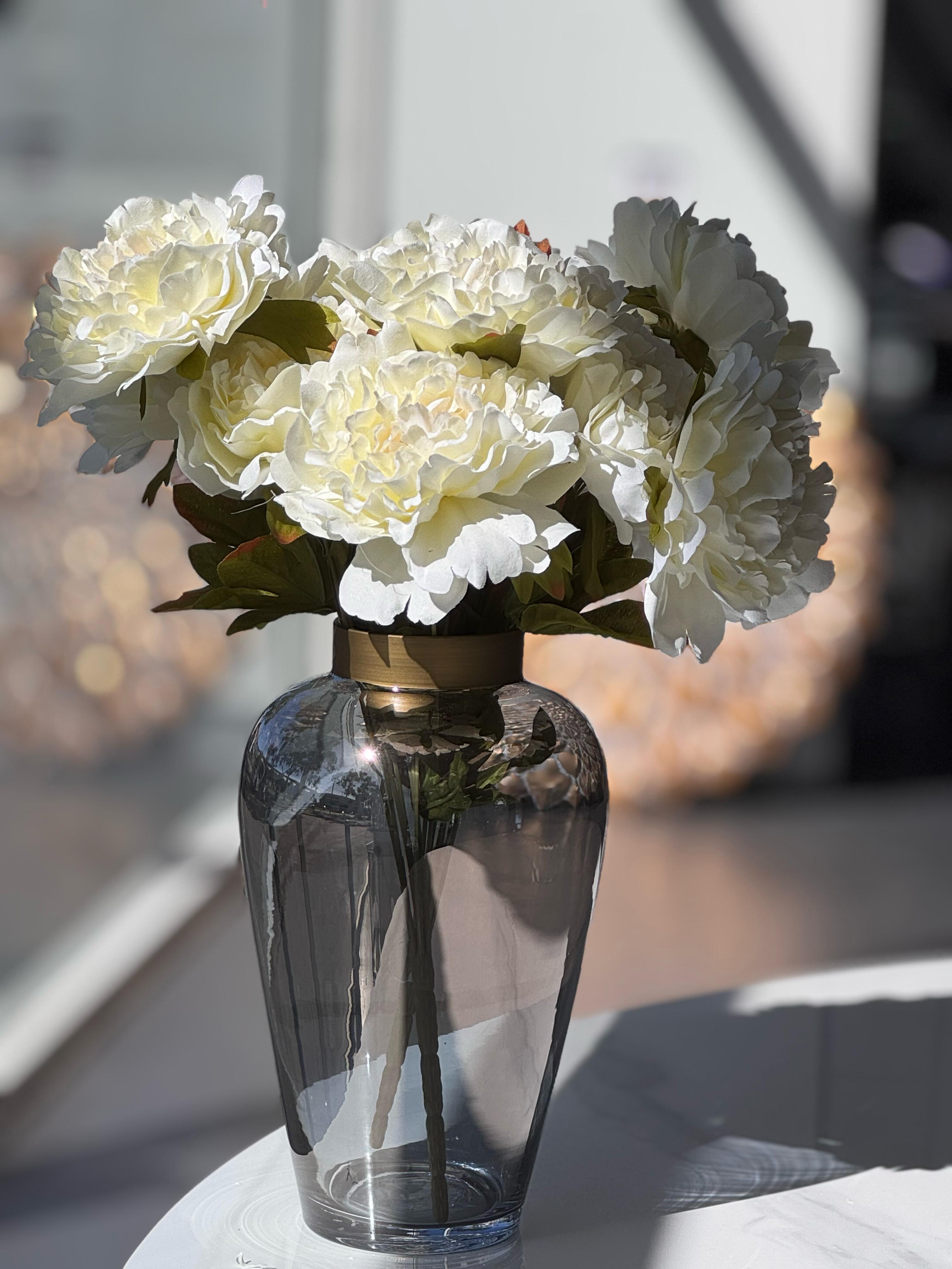 Artificial Bloomed Peony Bunch – Set of 2 Bunches – 45cm with 5 Flowers Each - Soft Pink