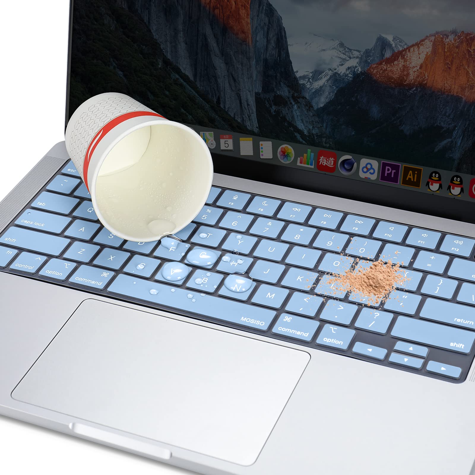 Keyboard Cover Skin For MacBook Air Pro 13 13.6 14 15.3 16 A2442 A2779 A2485 A2780 A2681 A2941 M1 M2 2021 to 2023 Sky Blue
