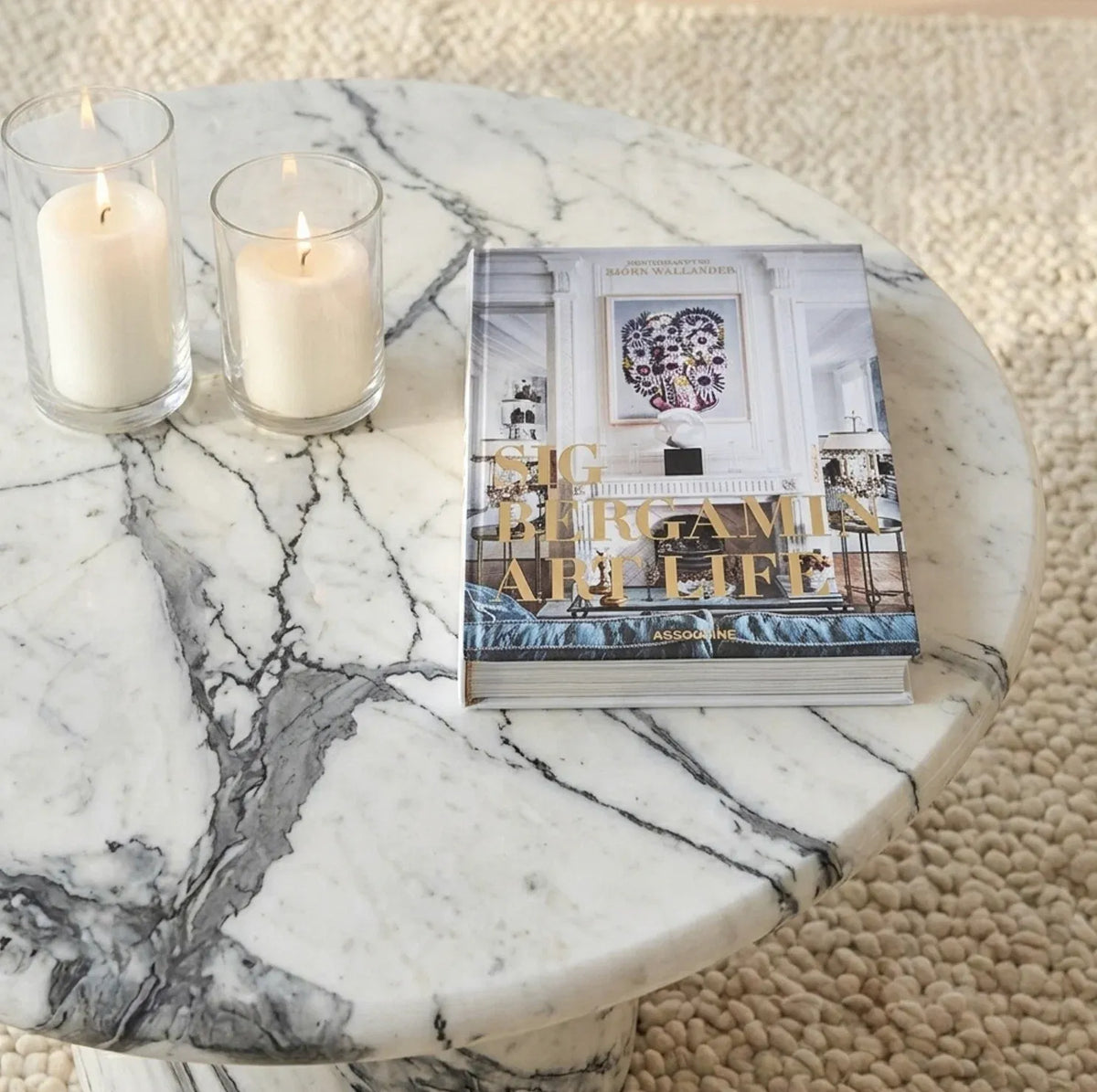 Interior Ave - Nobu Round Sculptural Stone Coffee Table - Panda Marble Finish