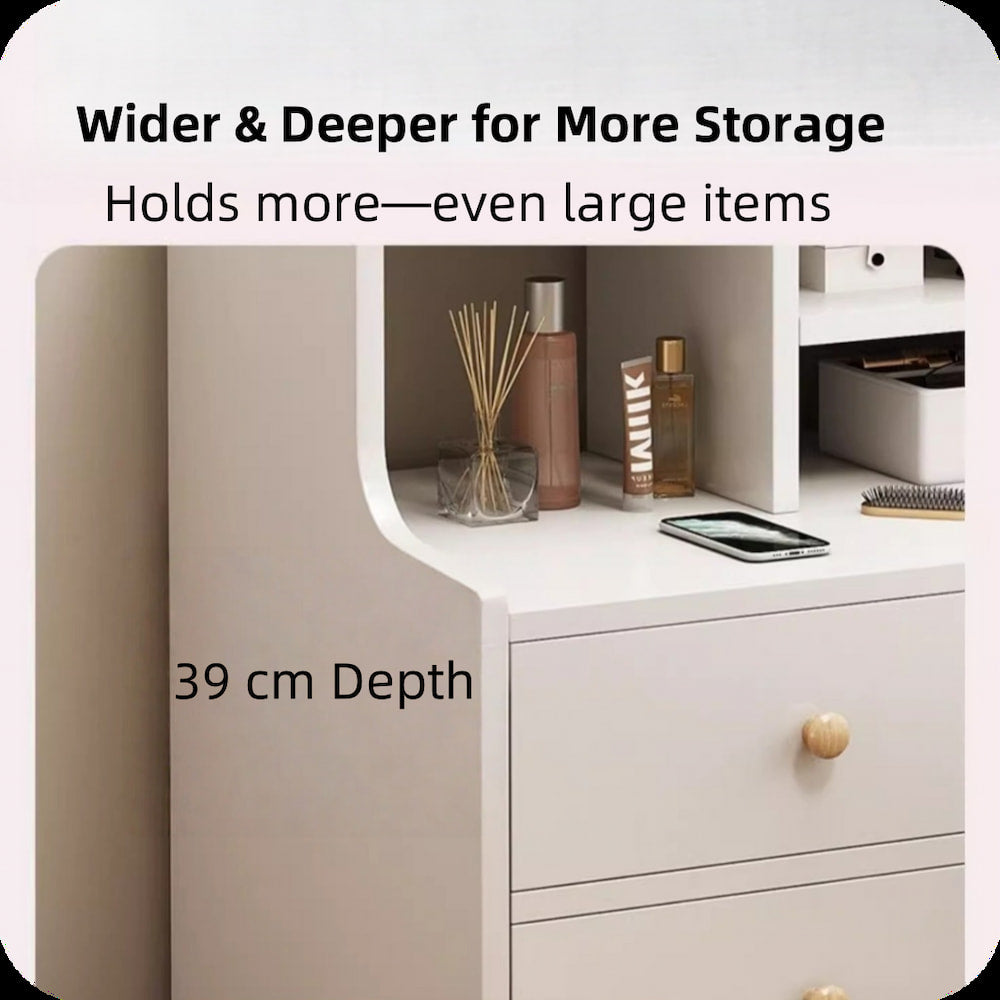 Minimalist Wooden Nightstand Multi-Functional Top Storage Natural Design
