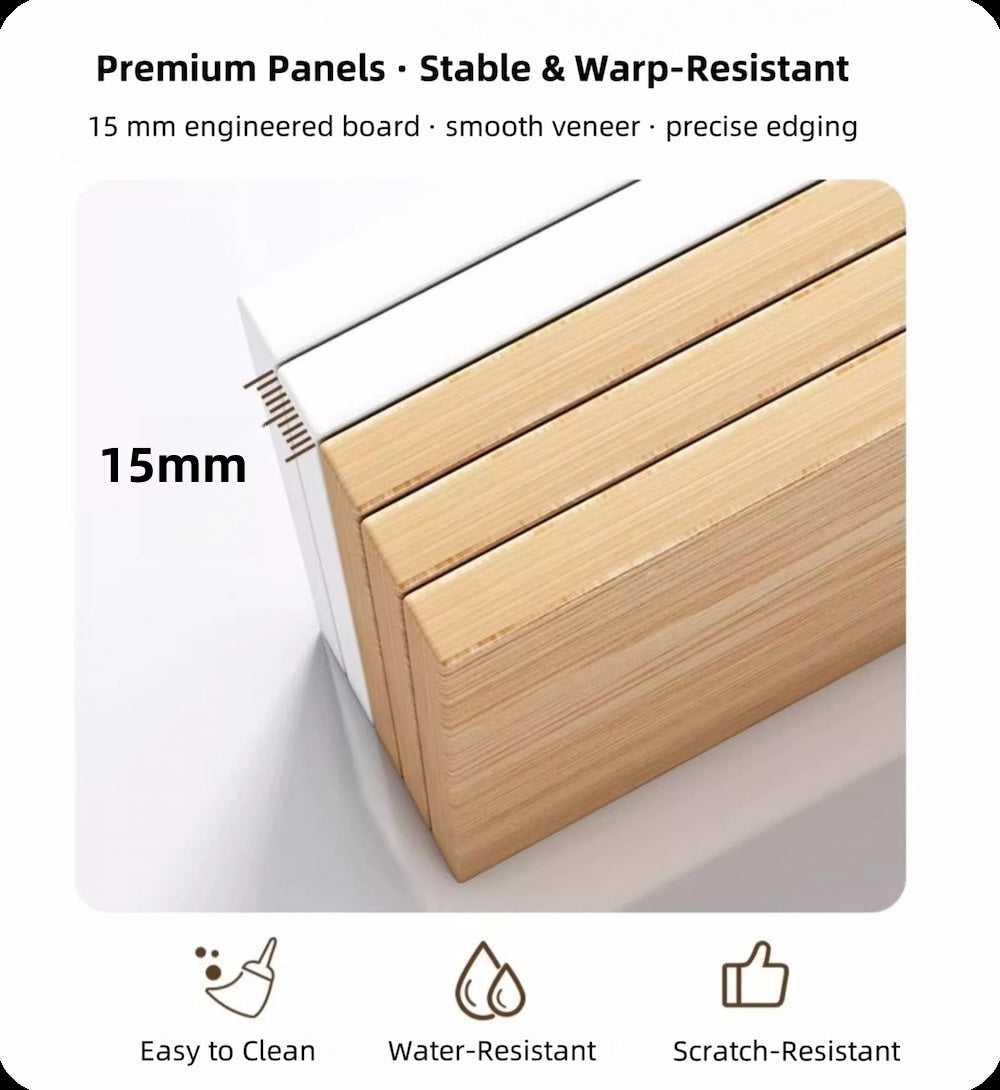 2x bedside table set light wood grain drawers metal slides bedroom furniture