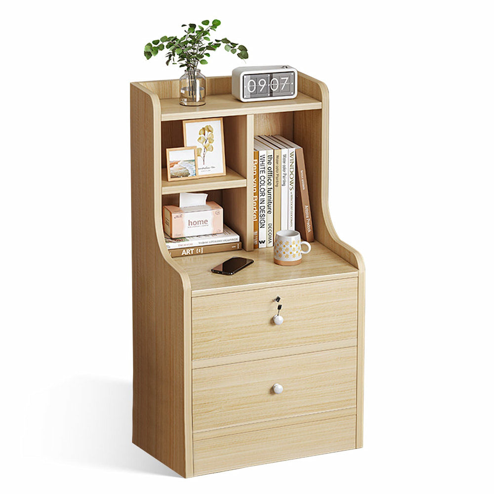 2x bedside table set light wood grain drawers metal slides bedroom furniture