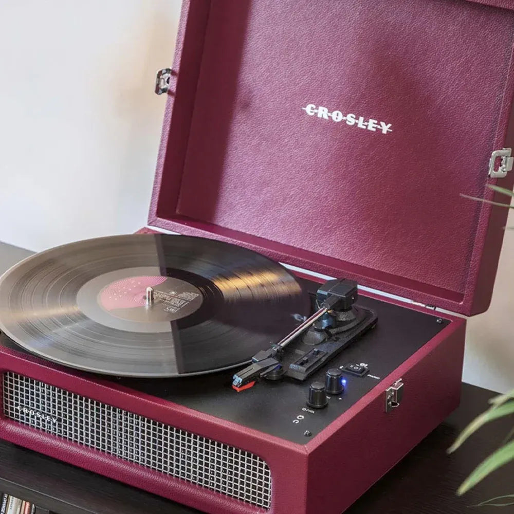 Crosley Voyager Bluetooth Portable Turntable + Bundled Record Storage Crate - Burgundy