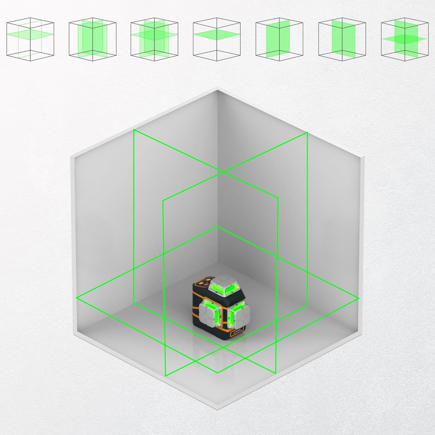 CIGMAN Laser Level CM-801 Laser Level Self Leveling 3x360°3D Green Cross Line for Decoration and Picture Hanging with Two Rechargeable Batteries, Remote Controller and Magnetic L-Shaped Bracket