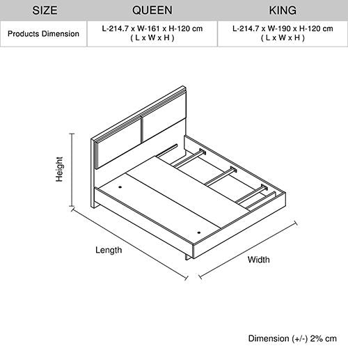 4 Pcs King Bedroom Suite with Tallboy in Fabric LED Light
