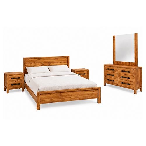 Queen Bedroom Suite – 4 Piece Set with Tallboy in Oak Finish