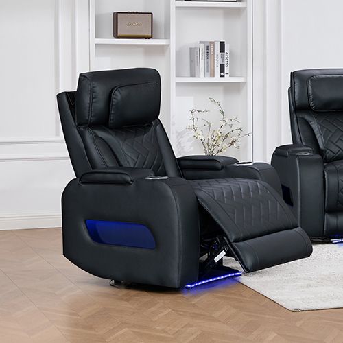 1 Seater Air leather Power Recliner Sofa with LED Light In Black