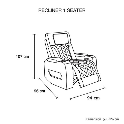 1 Seater Air leather Power Recliner Sofa with LED Light In Black