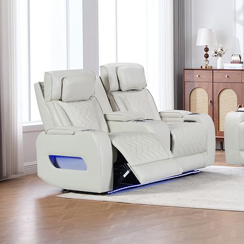 2 Seater Air leather Power Recliner Sofa with LED Light In Grey