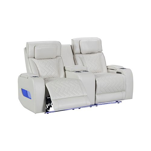 2 Seater Air leather Power Recliner Sofa with LED Light In Grey
